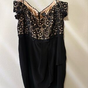 City Chic Black and Cream Lace Midi Dress